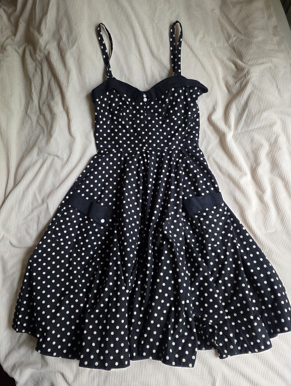 H&M Vintage Cotton Polka Dot Flared Dress Back Buttons Black White  Sz 6 Nwot